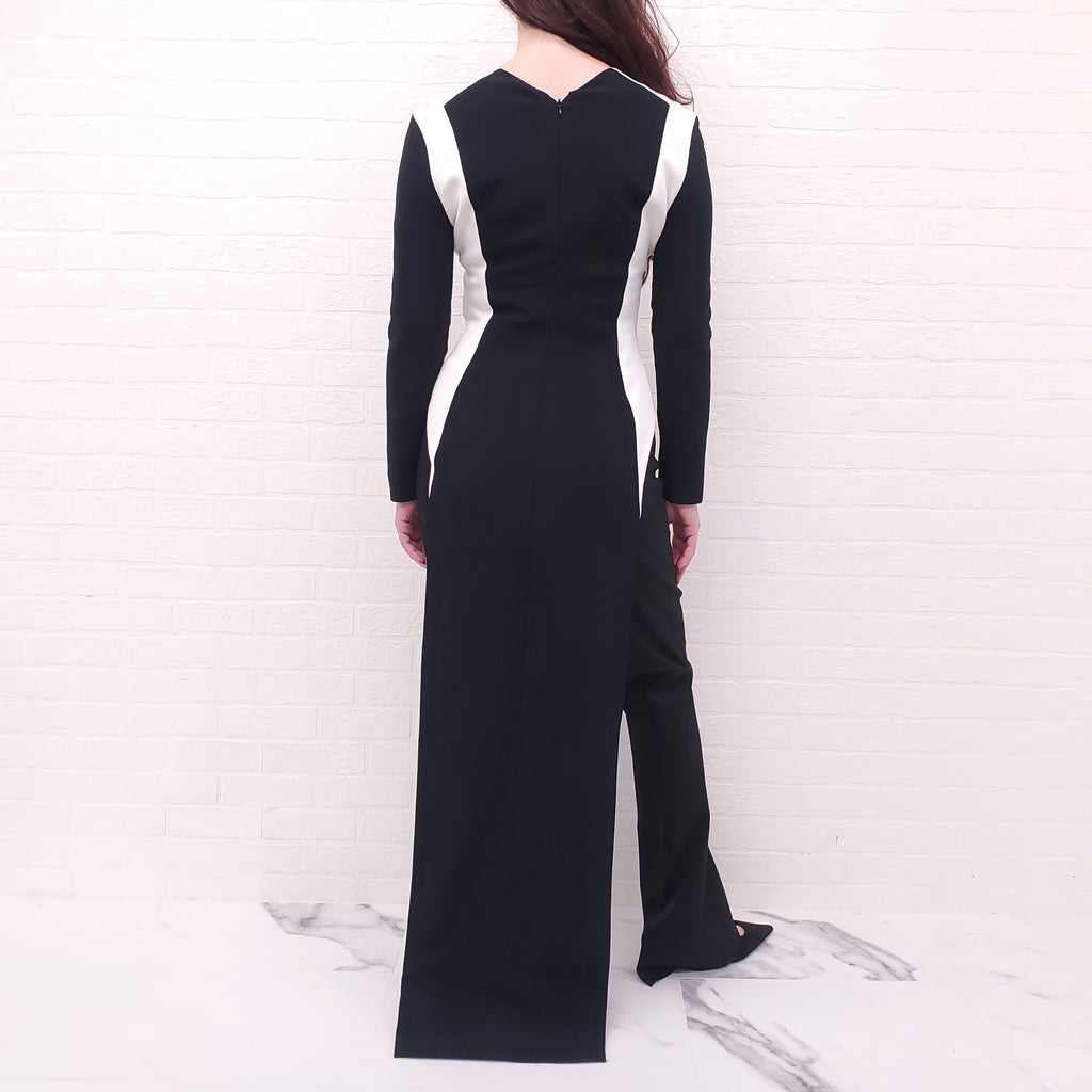 MUGLER BLACK AND WHITE ASYMMETRICAL BLOUSE WITH PEARLS AND TAIL DETAIL - SIZE S