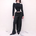 MUGLER BLACK AND WHITE ASYMMETRICAL BLOUSE WITH PEARLS AND TAIL DETAIL - SIZE S