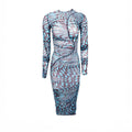 MUGLER BLUE STAR PATTERN RUCHED SHEER DRESS - SIZE 34