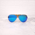MYKITA GOLD AND BLUE REFLECTIVE AVIATOR SUNGLASSES