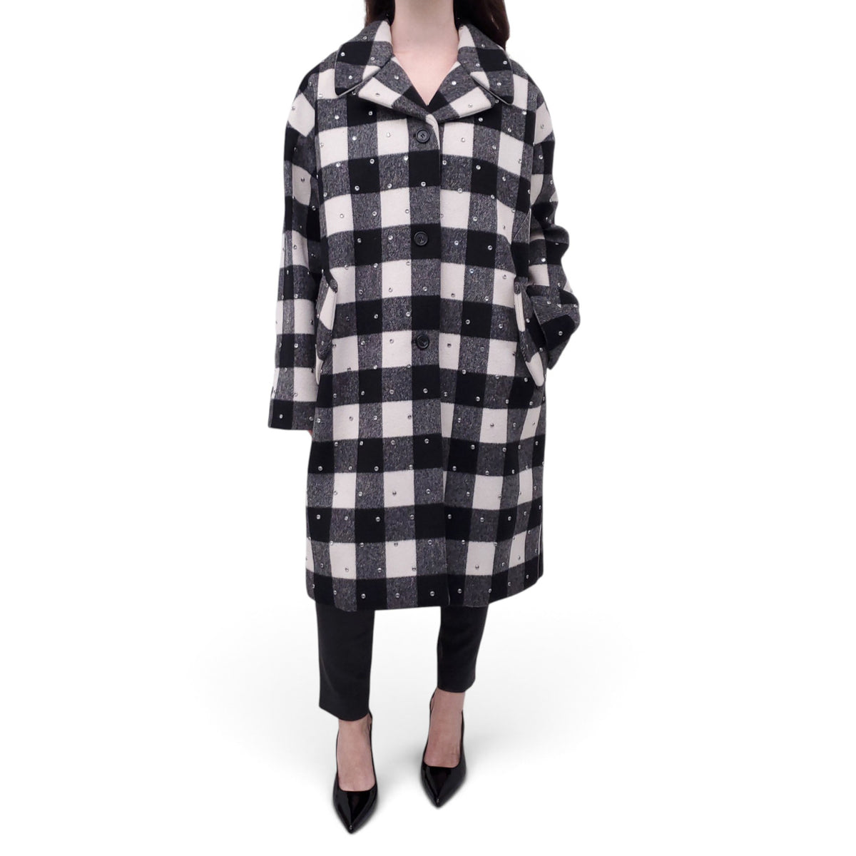 N21 PLAID COAT WITH STUDDED DETAILS - SIZE 46