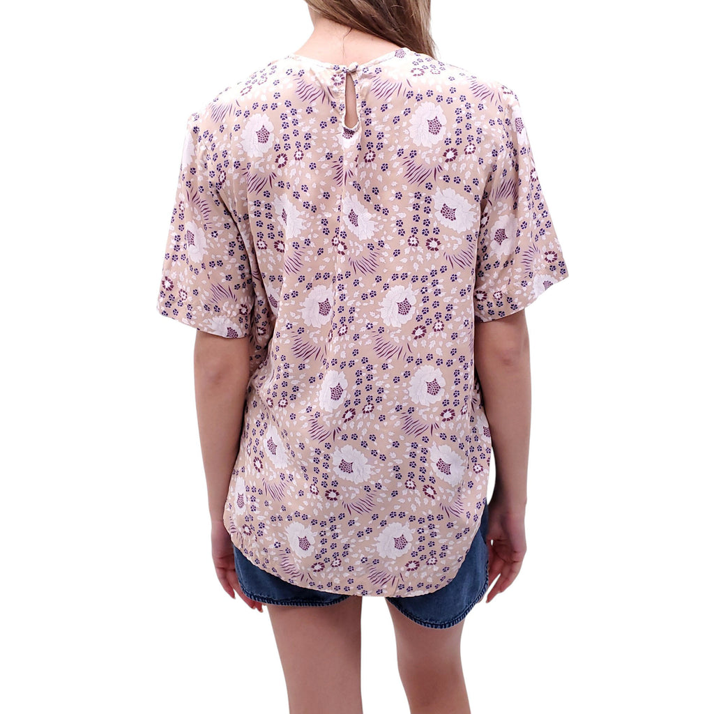 NATALIE MARTIN BLUSH PINK AND PURPLE FLORAL BLOUSE - SIZE S