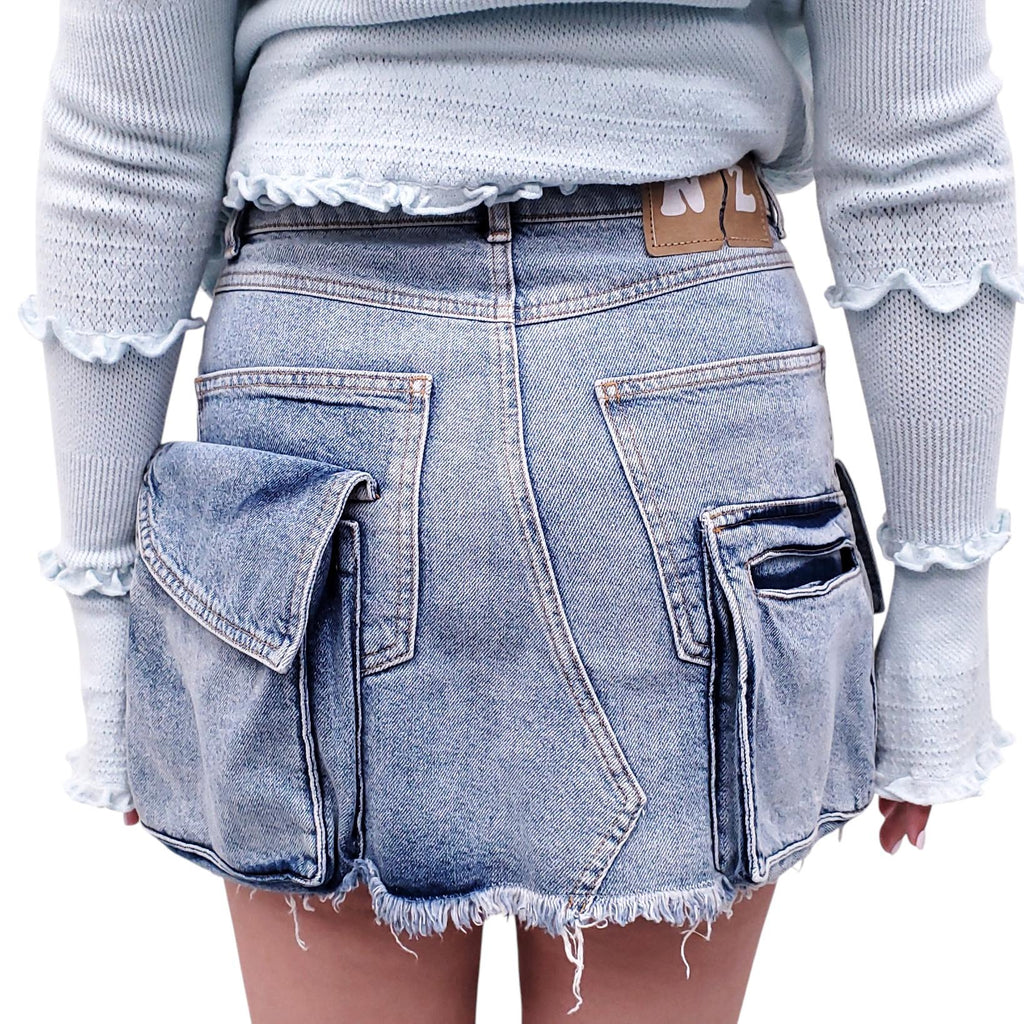 NATASHA ZINKO CARGO DENIM MINI SKIRT - SIZE M