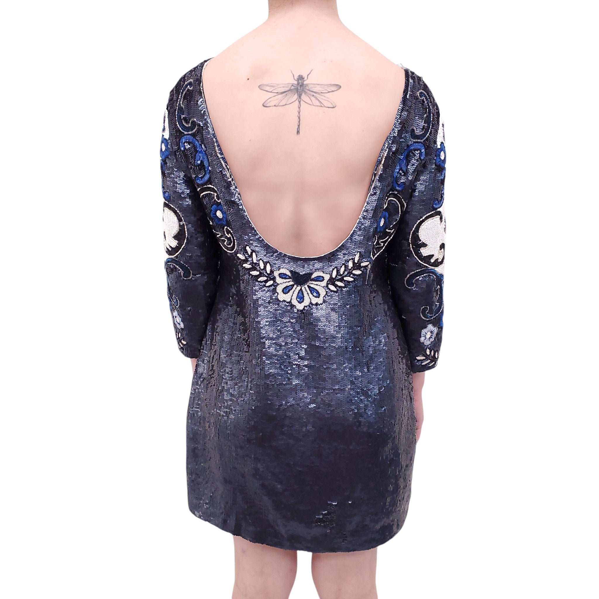 needle and thread blue sequin dress Celia Long Sleeve Ankle Gown