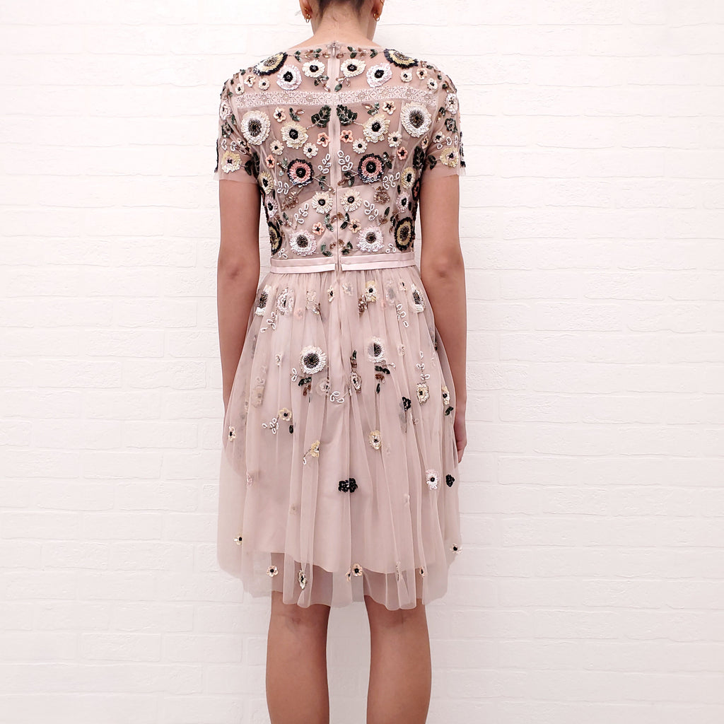 NEEDLE & THREAD FLORAL TULLE SEQUIN DRESS  - SIZE 8