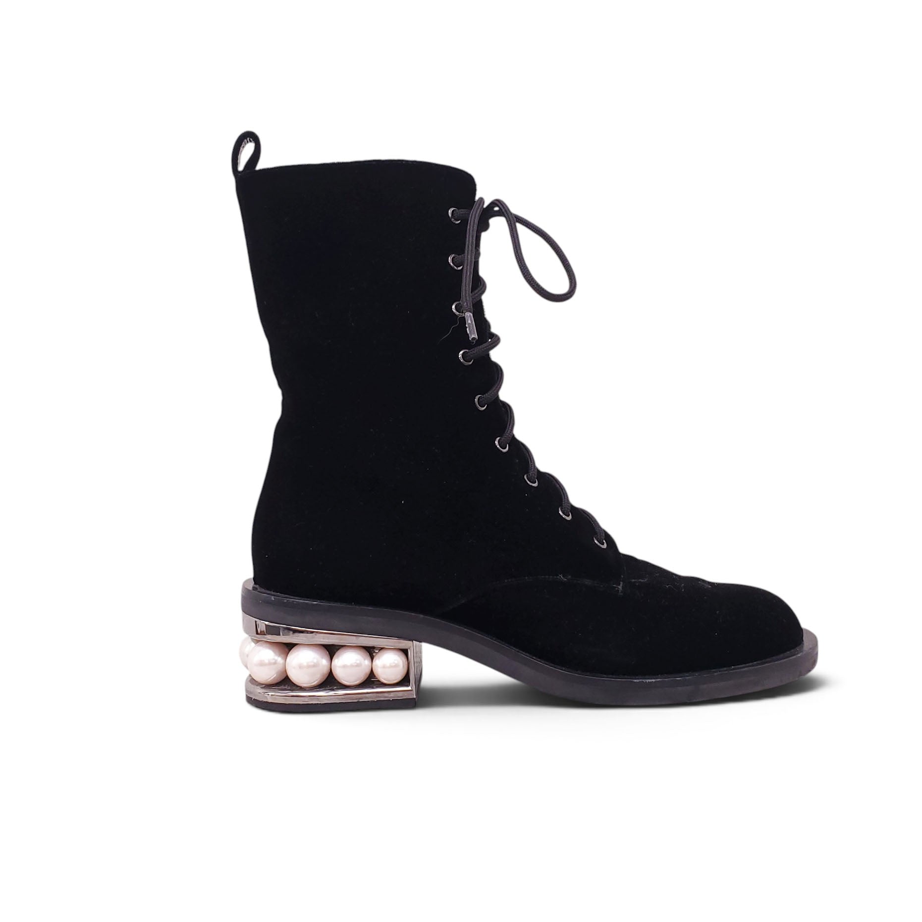 NICHOLAS KIRKWOOD BLACK VELVET BOOTS - SIZE 39