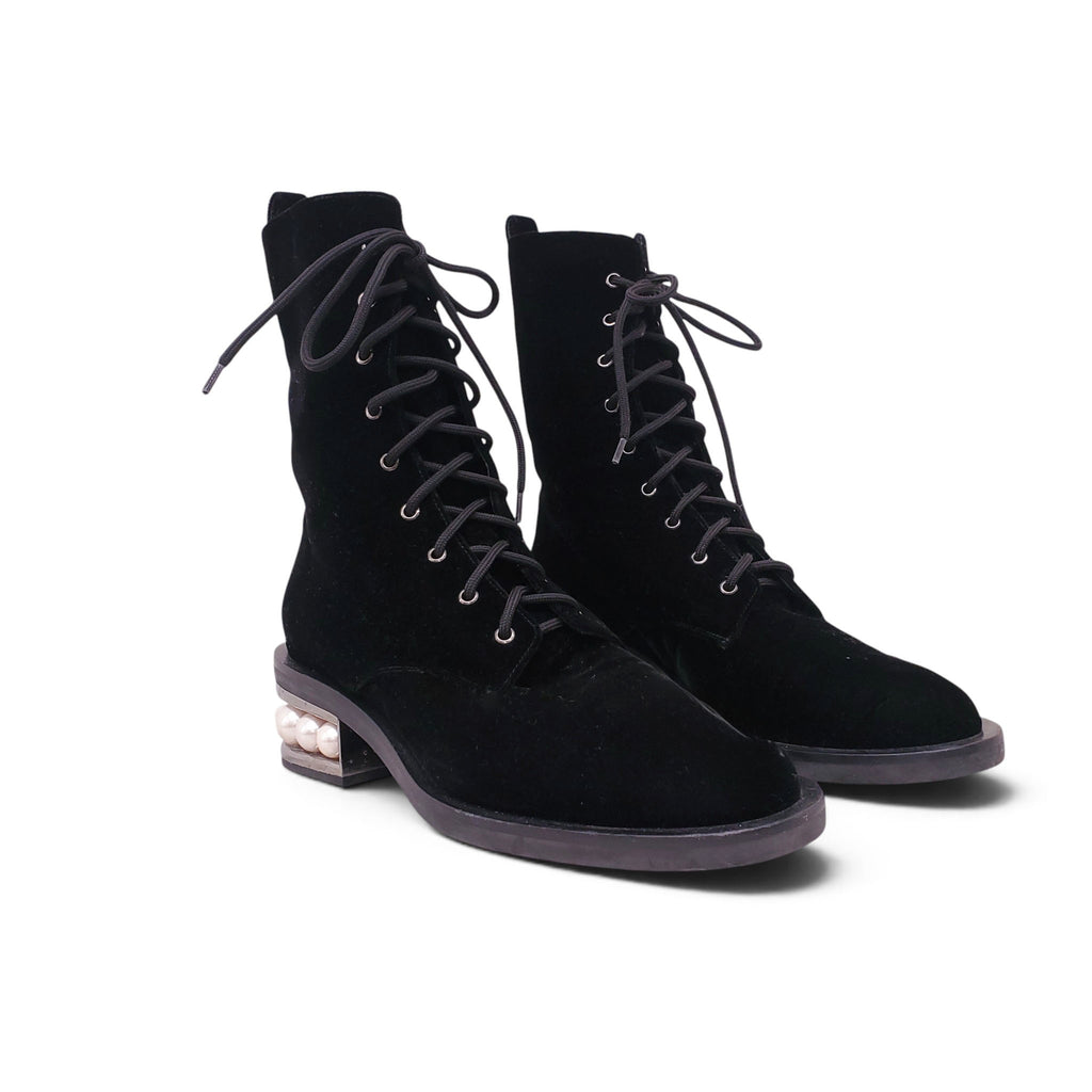 NICHOLAS KIRKWOOD BLACK VELVET BOOTS - SIZE 39