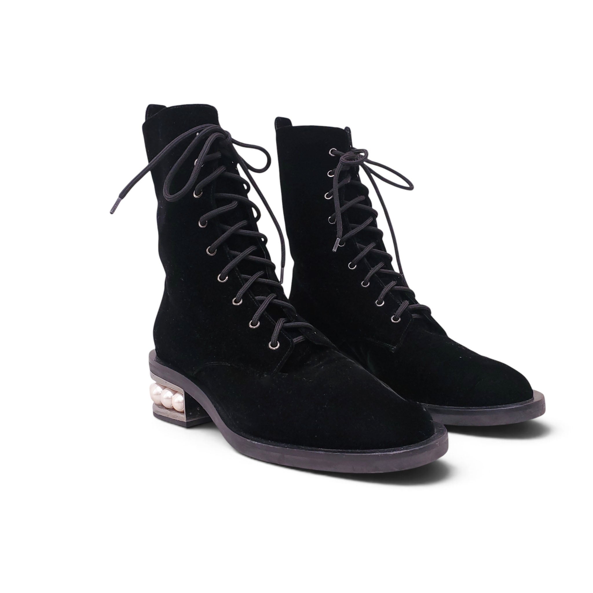 NICHOLAS KIRKWOOD BLACK VELVET BOOTS - SIZE 39