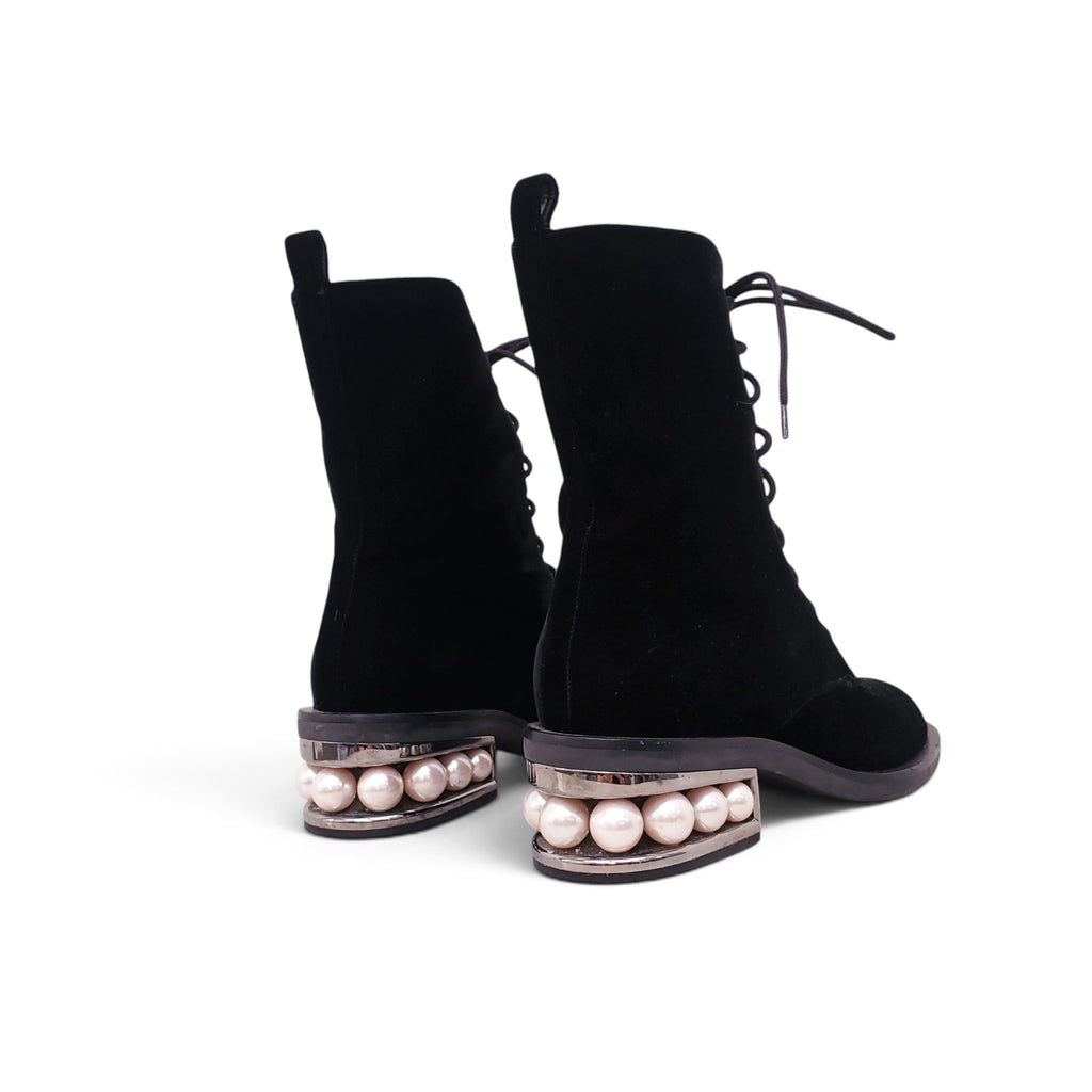 NICHOLAS KIRKWOOD BLACK VELVET BOOTS - SIZE 39