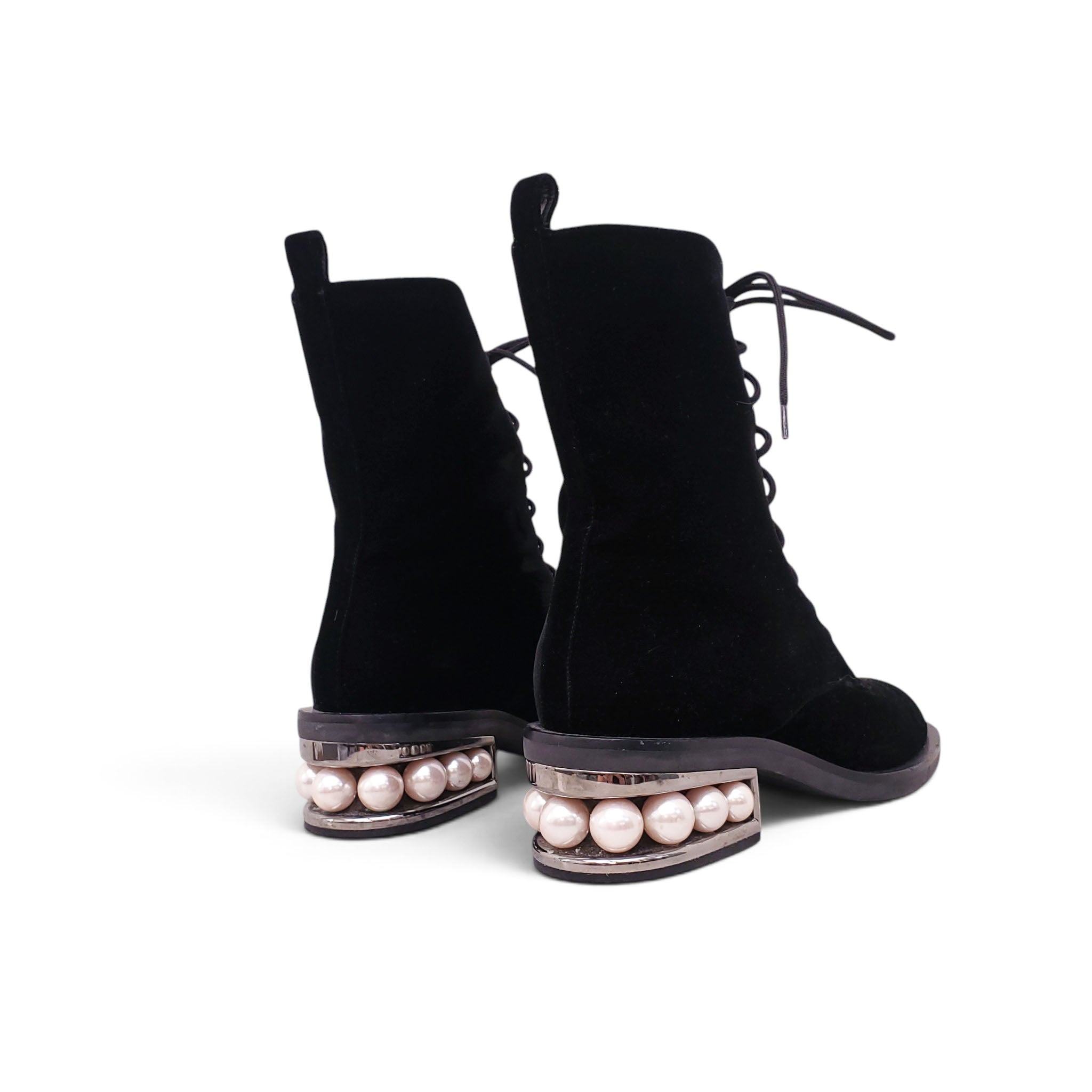 NICHOLAS KIRKWOOD BLACK VELVET BOOTS - SIZE 39