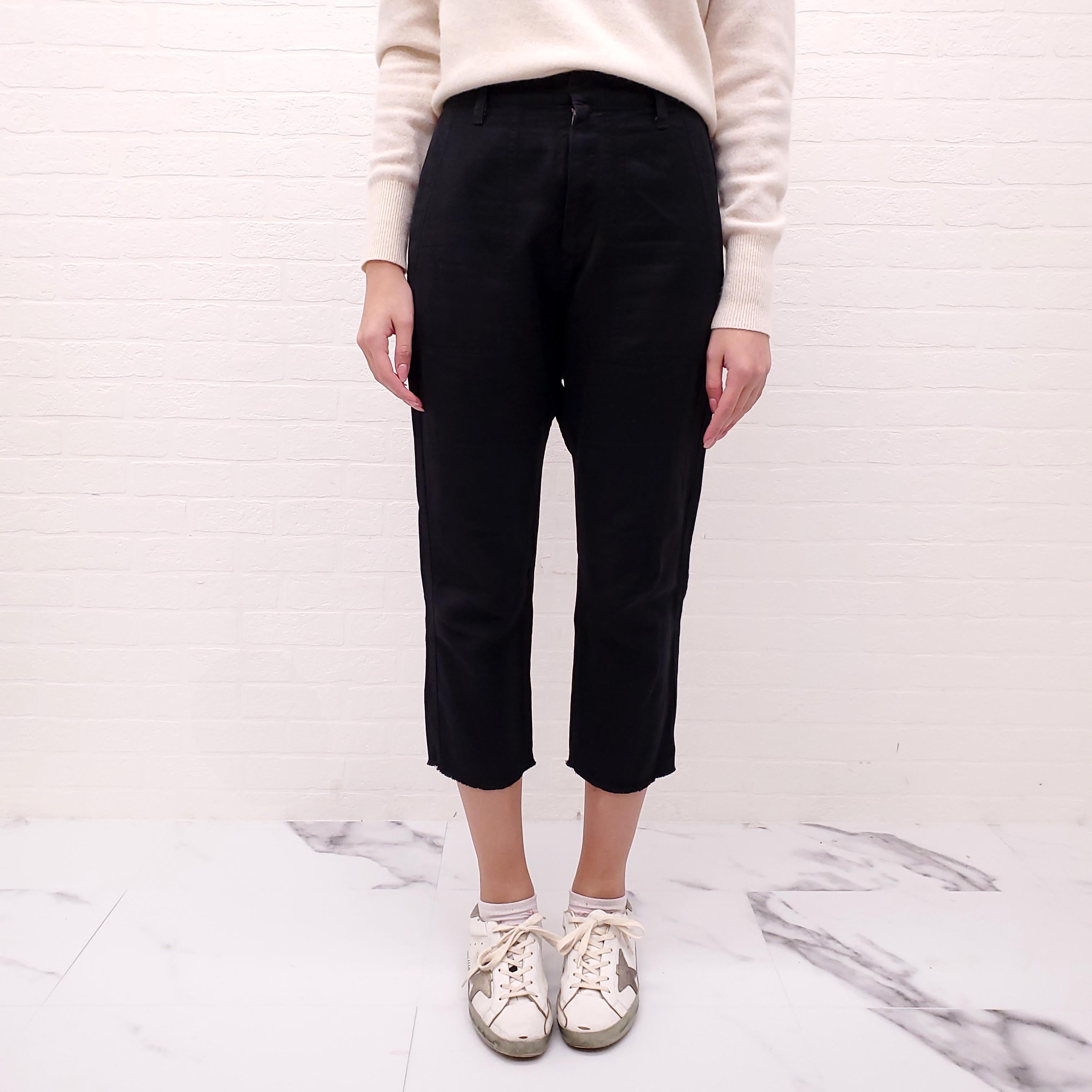 NILI LOTAN BLACK COTTON AND LINEN CARGO PANTS - SIZE 0