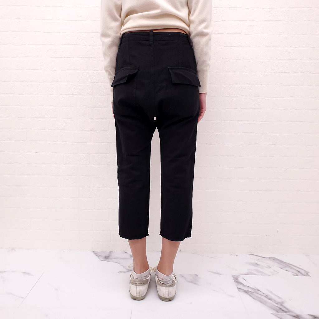 NILI LOTAN BLACK COTTON AND LINEN CARGO PANTS - SIZE 0