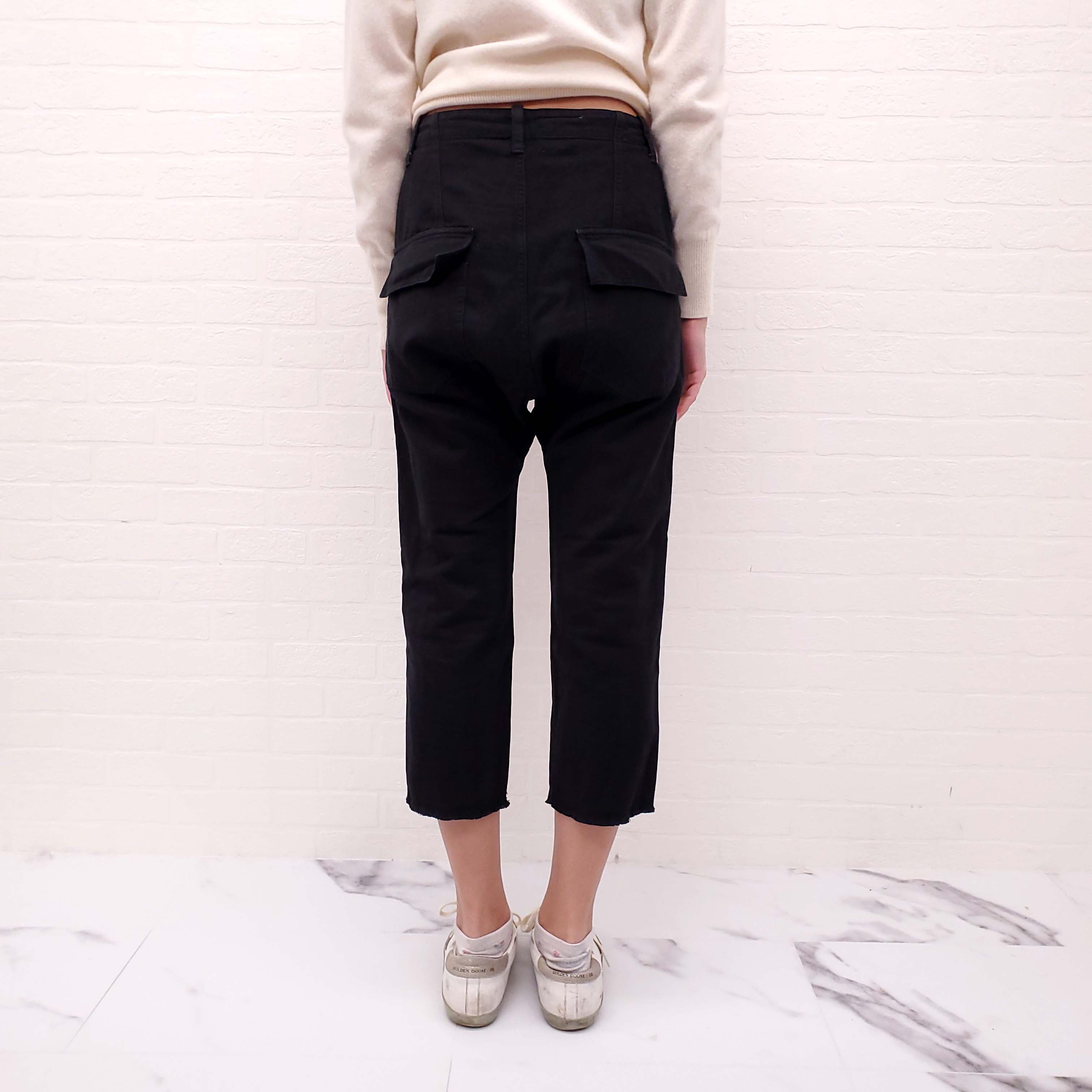 NILI LOTAN BLACK COTTON AND LINEN CARGO PANTS - SIZE 0