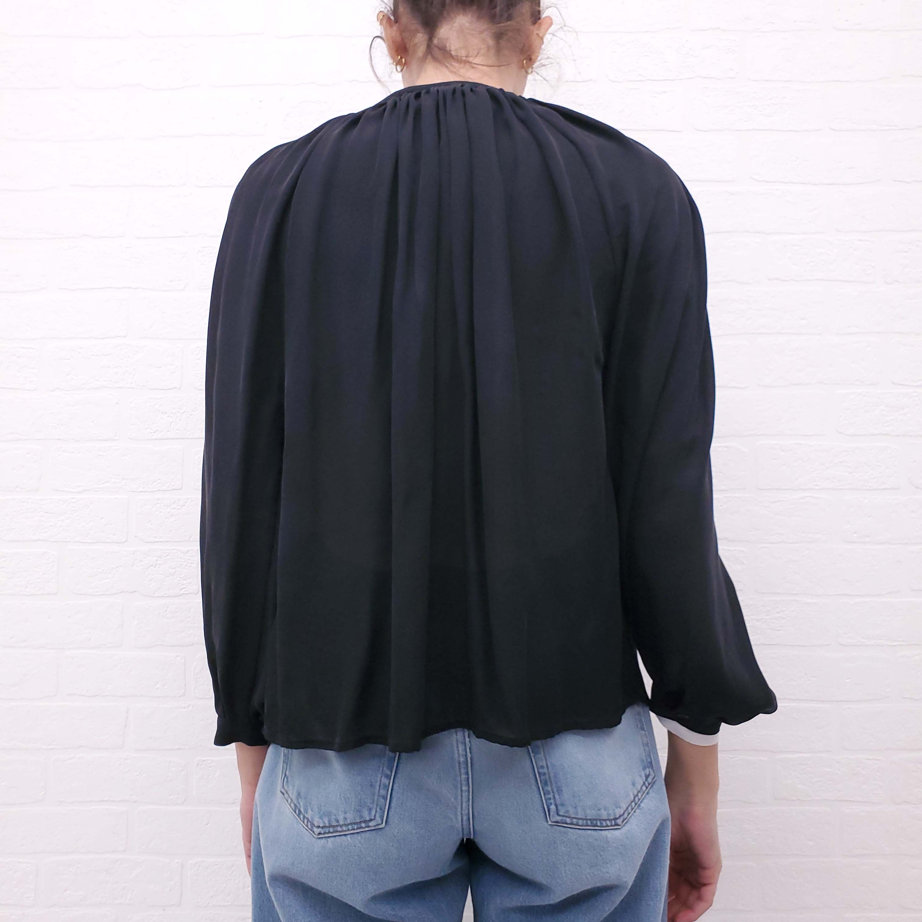 NILI LOTAN BLACK SILK LACE UP BLOUSE - SIZE S