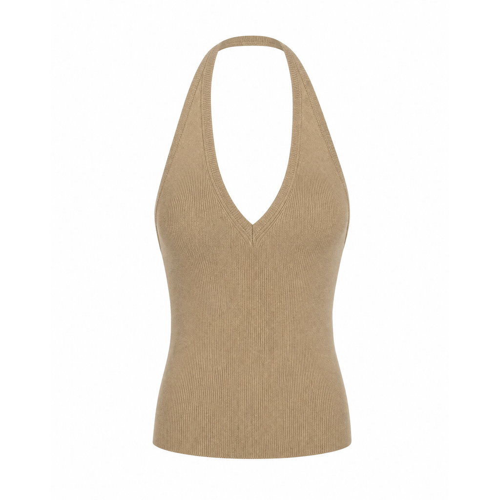 NILI LOTAN CAMEL KNIT HALTER TOP - SIZE XS