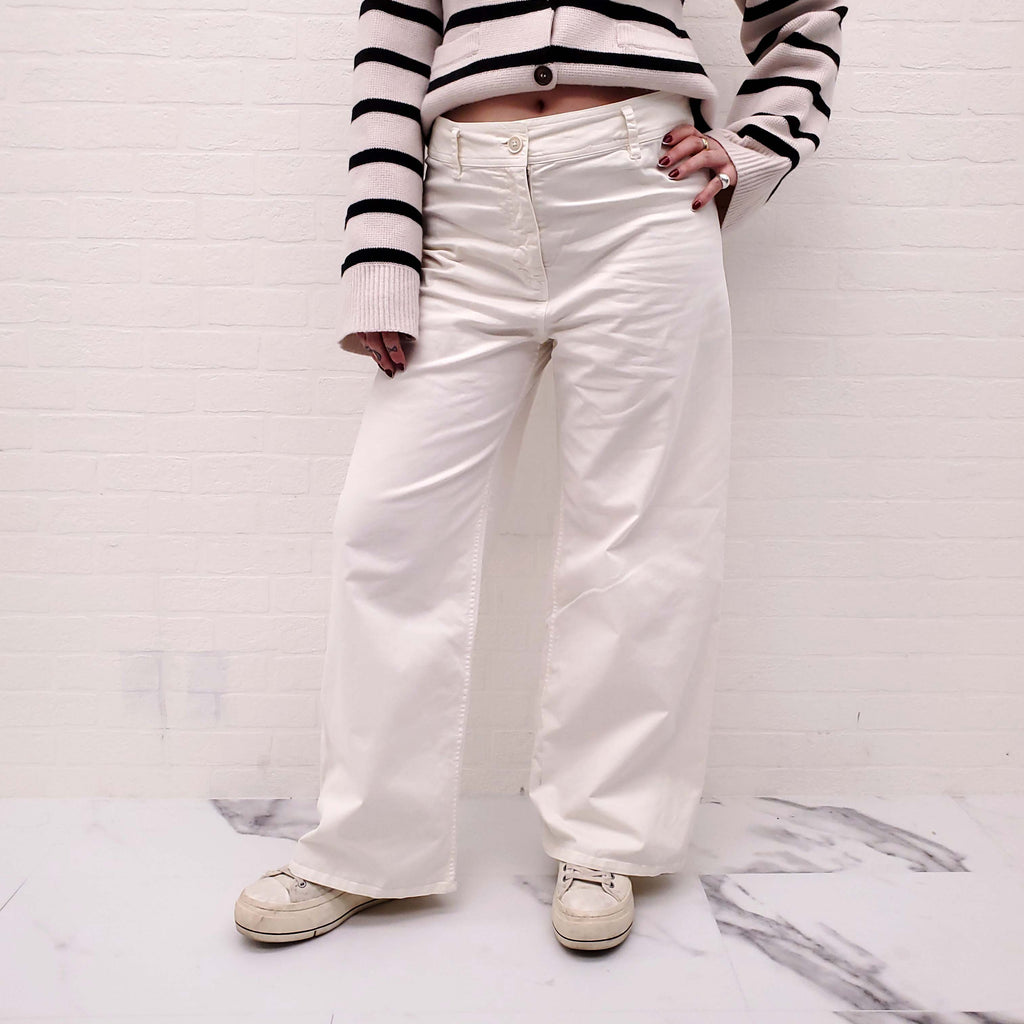 NILI LOTAN CREAM WIDE LEG TROUSERS - SIZE 10