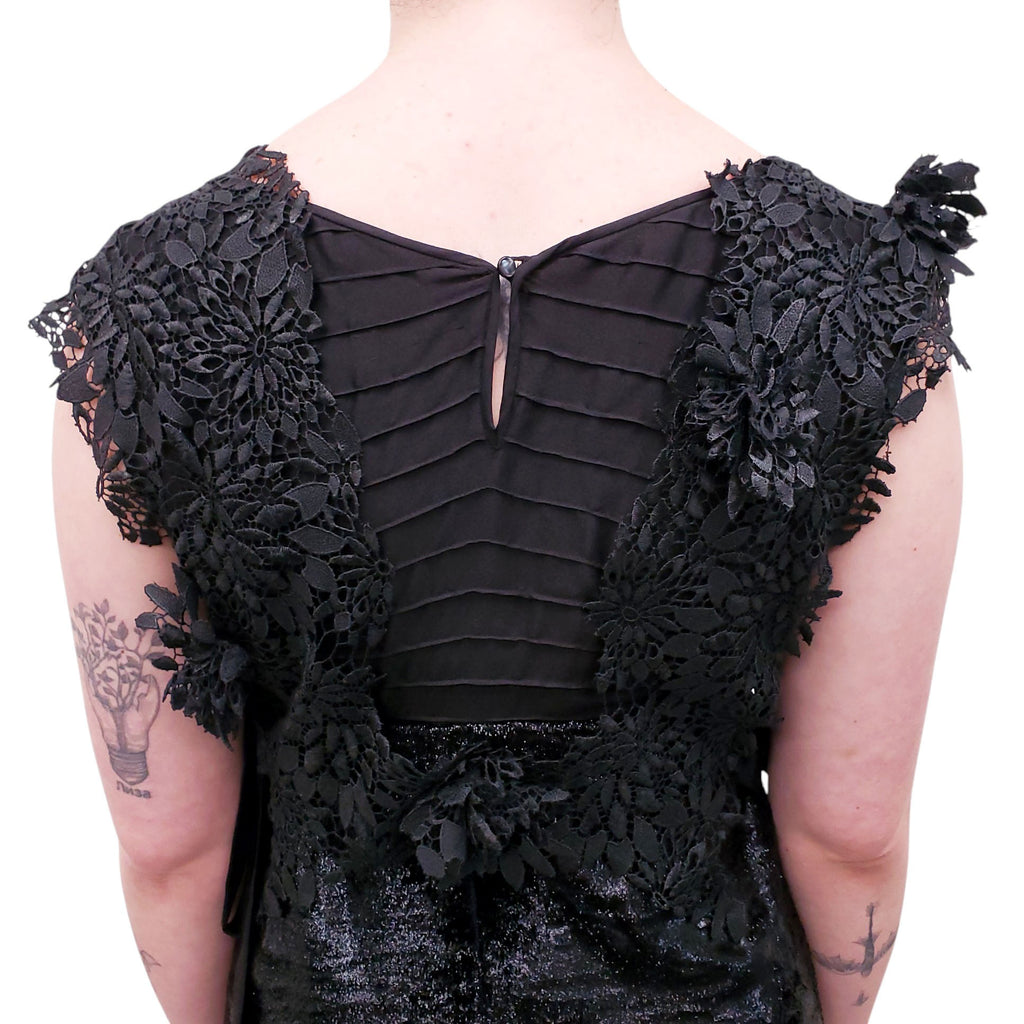 NINA RICCI BLACK EYELET FLORAL DRESS - SIZE 42