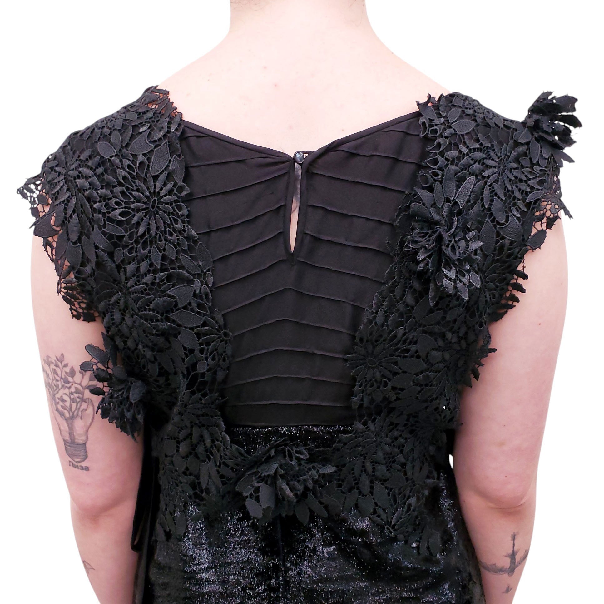 NINA RICCI BLACK EYELET FLORAL DRESS - SIZE 42