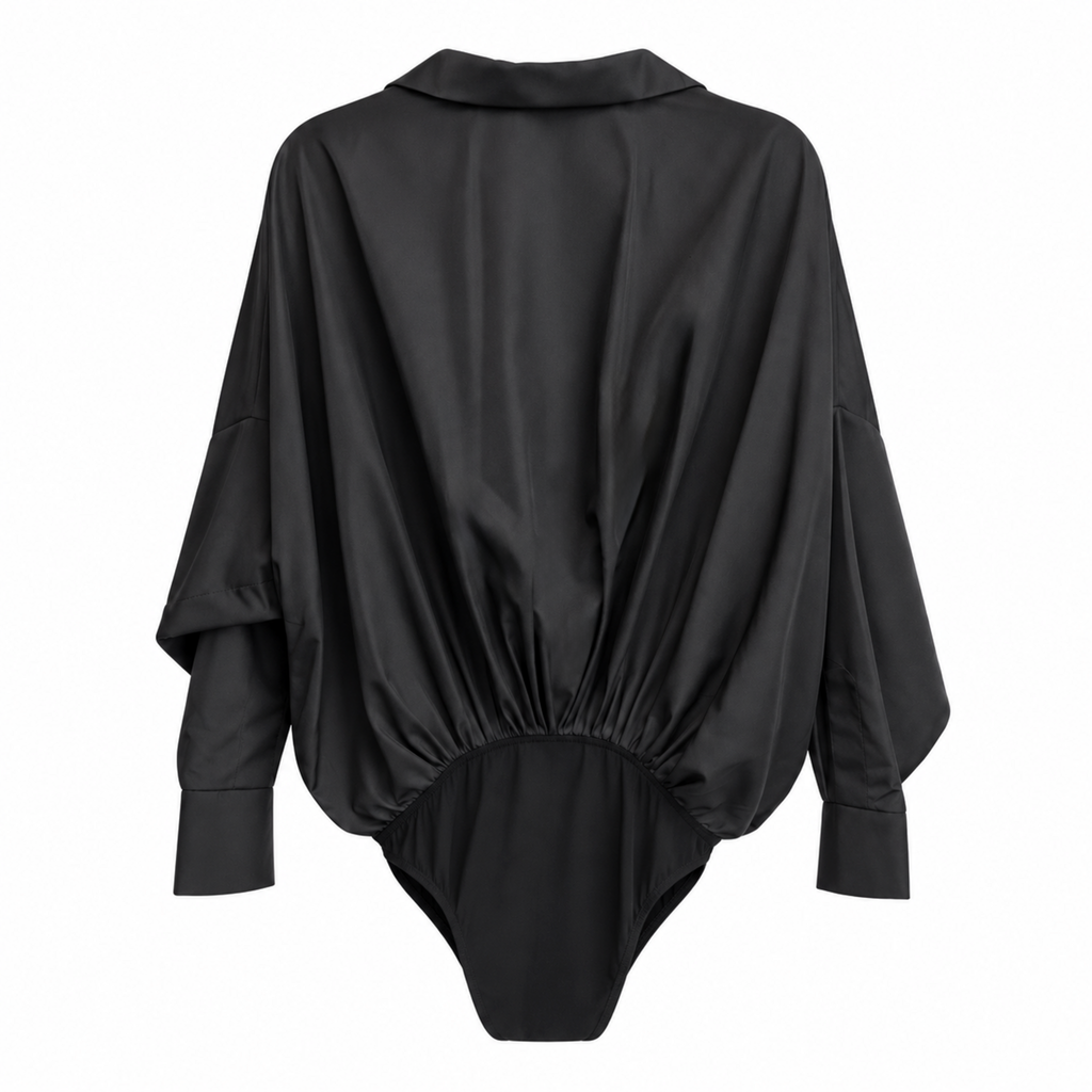 NORMA KAMALI SUPER OVERSIZED BOYFRIEND SHIRT BODYSUIT - SIZE M
