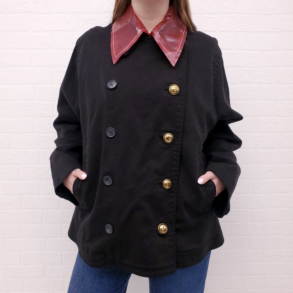 Nº21 DENIM JACKET WITH RED PVC COLLAR - SIZE 44