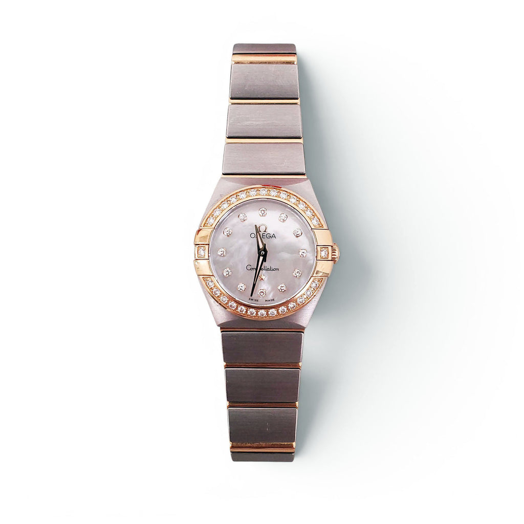OMEGA 25MM CONSTELLATION 18K GOLD DIAMOND AND MOTHER OF PEARL WATCH