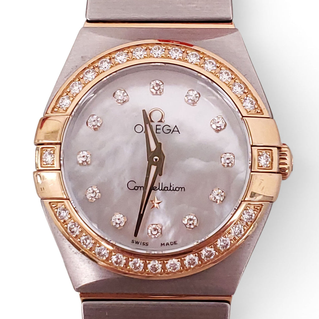 OMEGA 25MM CONSTELLATION 18K GOLD DIAMOND AND MOTHER OF PEARL WATCH