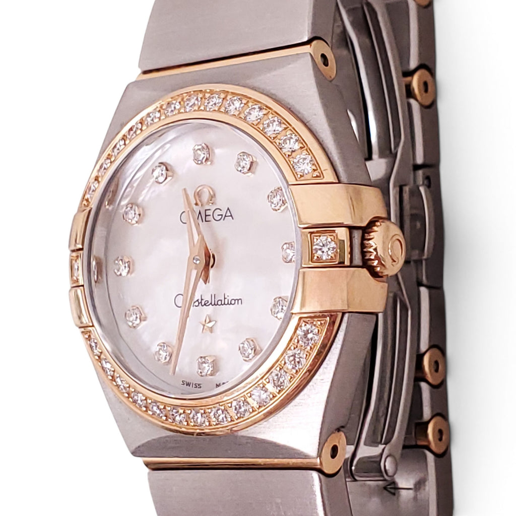 OMEGA 25MM CONSTELLATION 18K GOLD DIAMOND AND MOTHER OF PEARL WATCH
