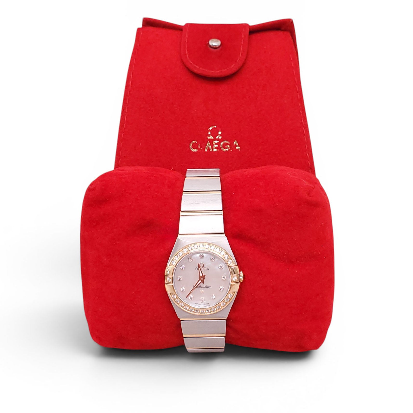 OMEGA 25MM CONSTELLATION 18K GOLD DIAMOND AND MOTHER OF PEARL WATCH