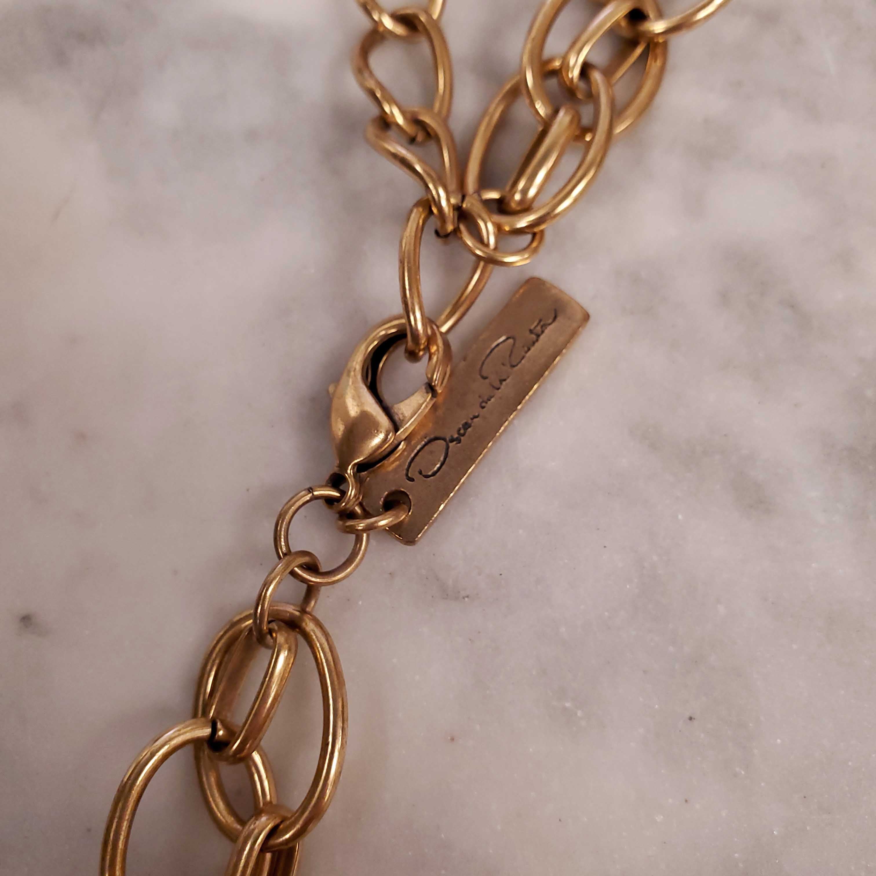 OSCAR DE LA RENTA 1990 RUNWAY ELABORATE NECKLACE WITH DANGLY GIVRE GREEN CRYSTAL