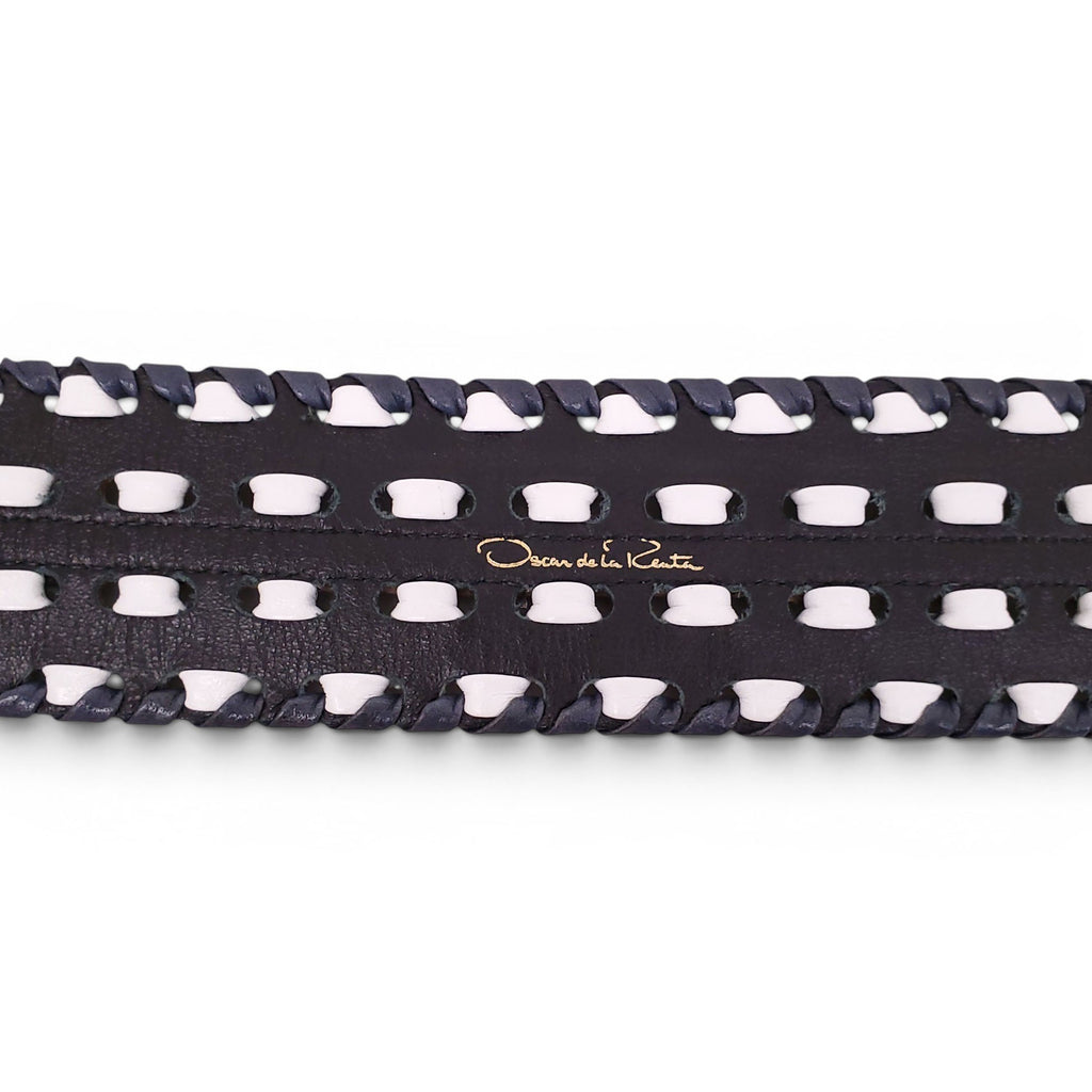 OSCAR DE LA RENTA BLACK AND WHITE WAIST BELT WITH SNAKESKIN DETAIL - SIZE L