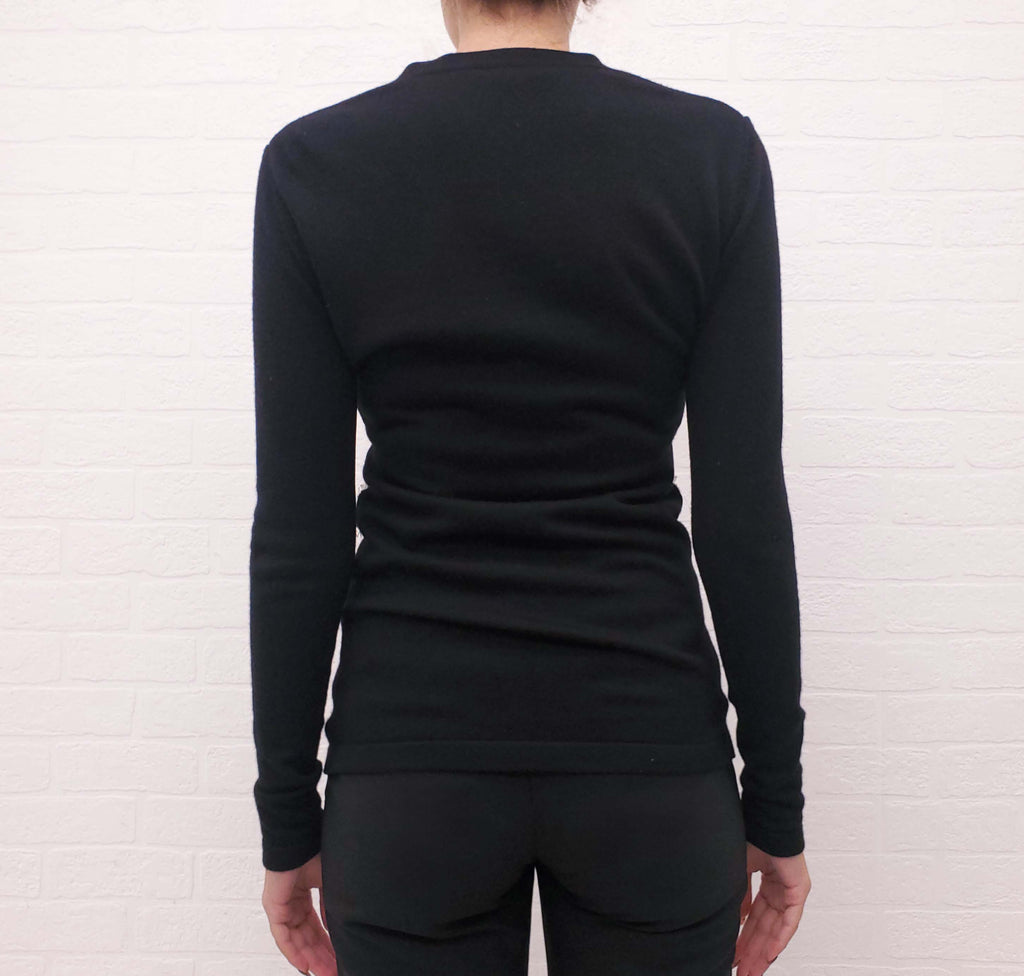 OSCAR DE LA RENTA BLACK CARDIGAN WITH CREAM EYELET DETAIL - SIZE S