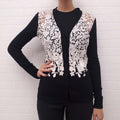 OSCAR DE LA RENTA BLACK CARDIGAN WITH CREAM EYELET DETAIL - SIZE S