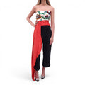 OSCAR DE LA RENTA DRAPED EMBELLISHED BUSTIER TOP WITH RED TIE DETAIL - SIZE 2