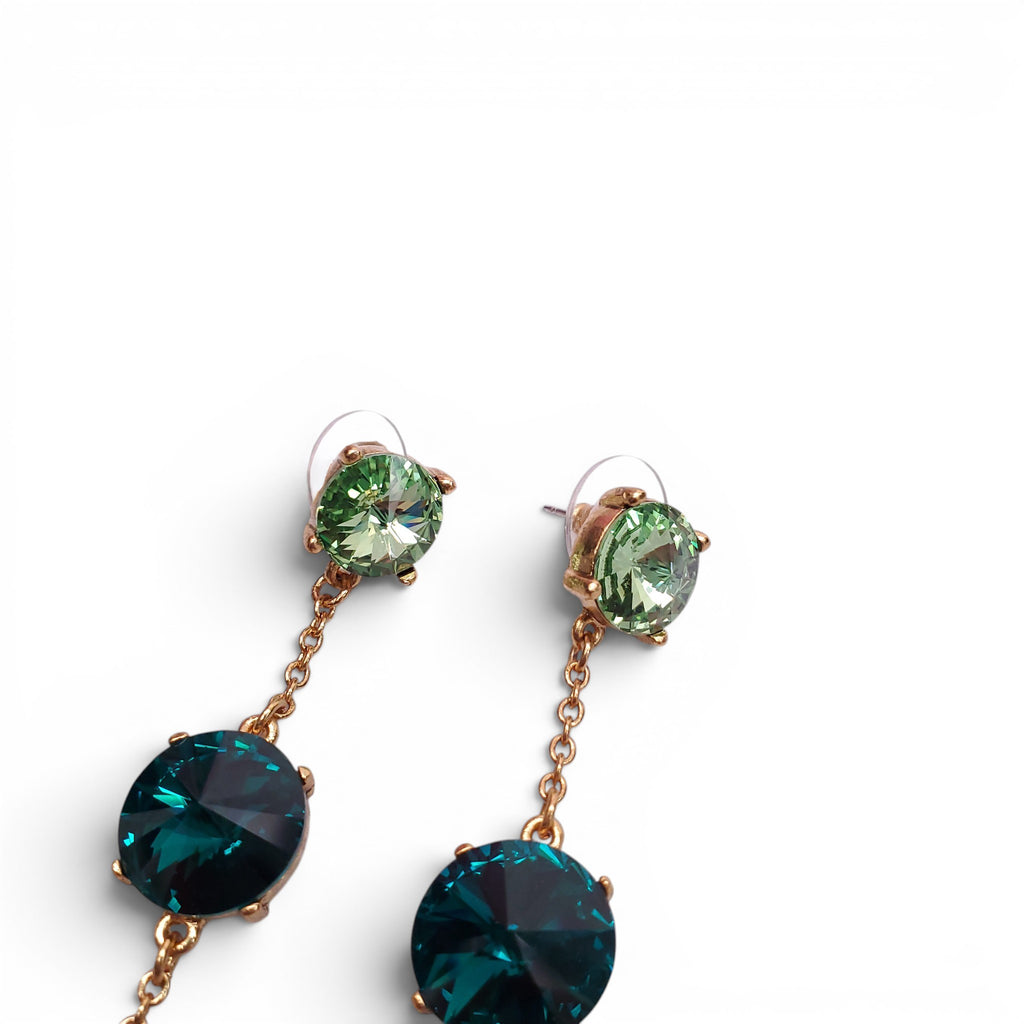 OSCAR DE LA RENTA GREEN AND GOLD DROP EARRINGS