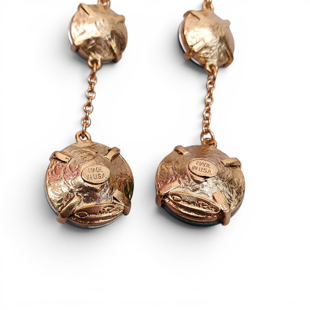 OSCAR DE LA RENTA GREEN AND GOLD DROP EARRINGS
