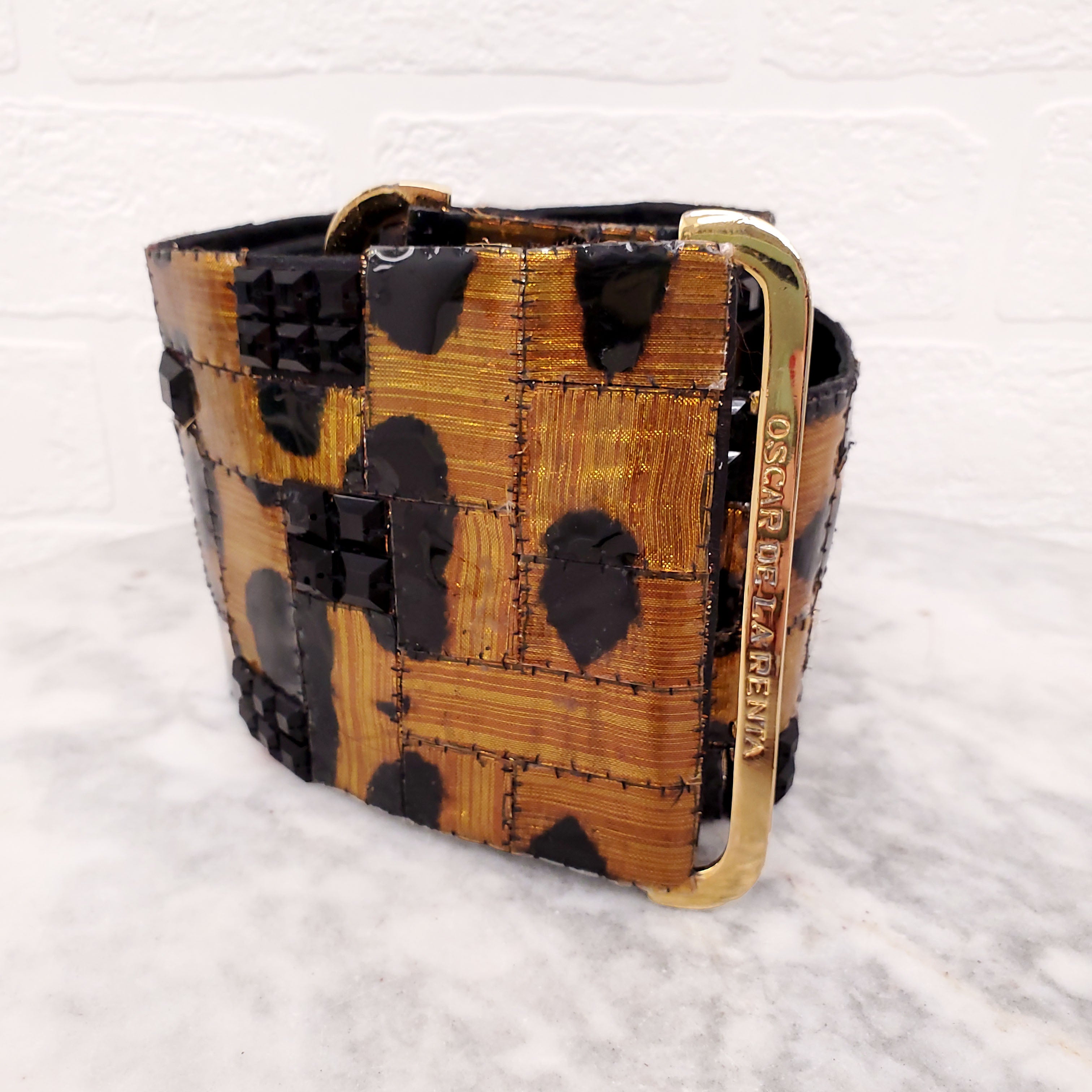 OSCAR DE LA RENTA LEOPARD PATENT WAIST BELT - SIZE M