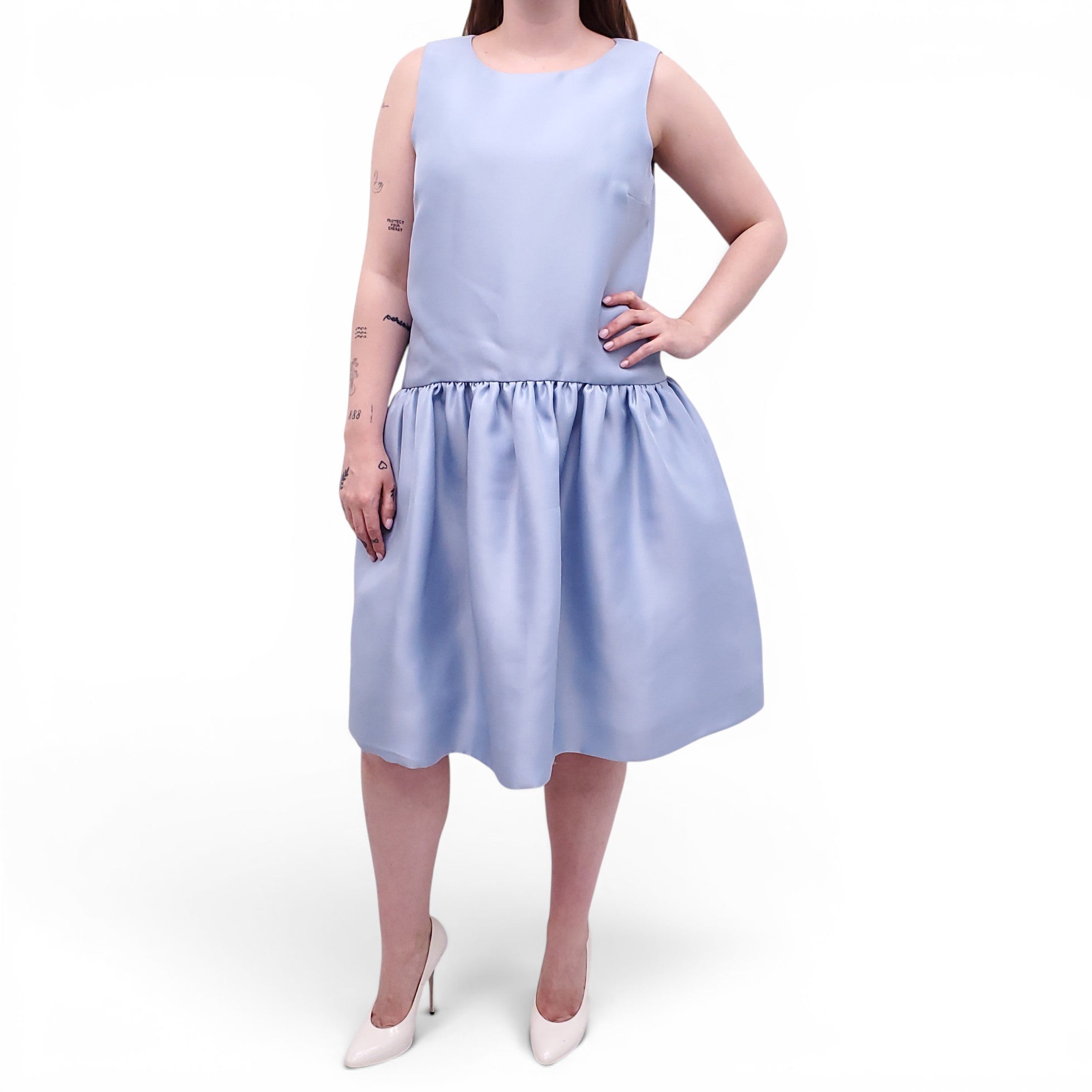 OSCAR DE LA RENTA LIGHT BLUE GATHERED DUCHESS SILK-SATIN GATHERED DROP Rewind Couture OSCAR DE LA RENTA LIGHT BLUE GATHERED DUCHESS SILK-SATIN GATHERED DROP Rewind Couture