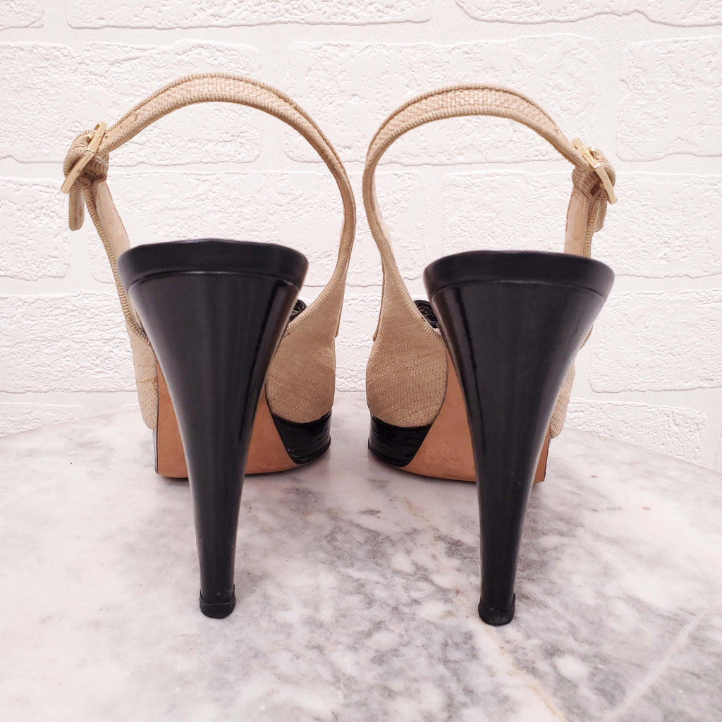 OSCAR DE LA RENTA LINEN HEELS - SIZE 37.5