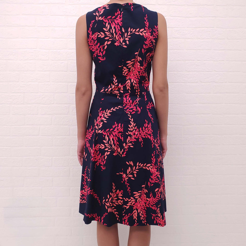 OSCAR DE LA RENTA NAVY AND PINK COTTON FLORAL DRESS - SIZE 8