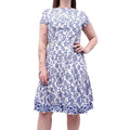 OSCAR DE LA RENTA WHITE AND BLUE COTTON FLORAL DRESS - SIZE 12