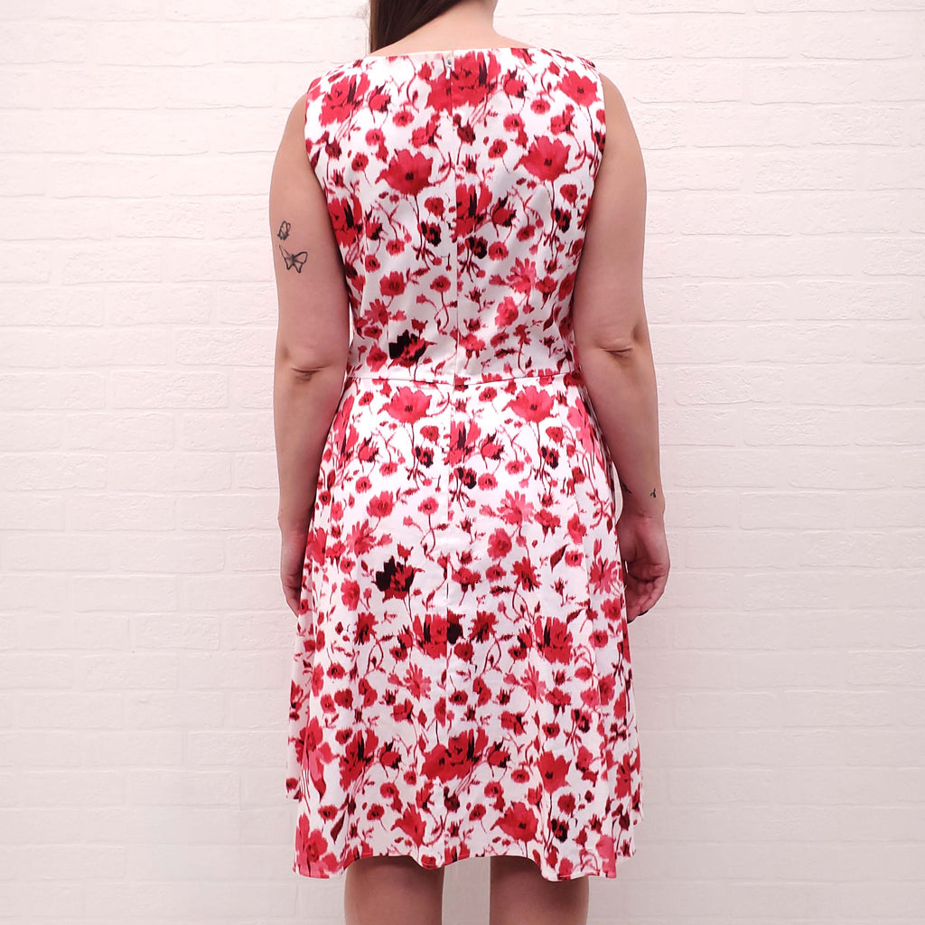 OSCAR DE LA RENTA WHITE AND PINK COTTON FLORAL DRESS - SIZE 10