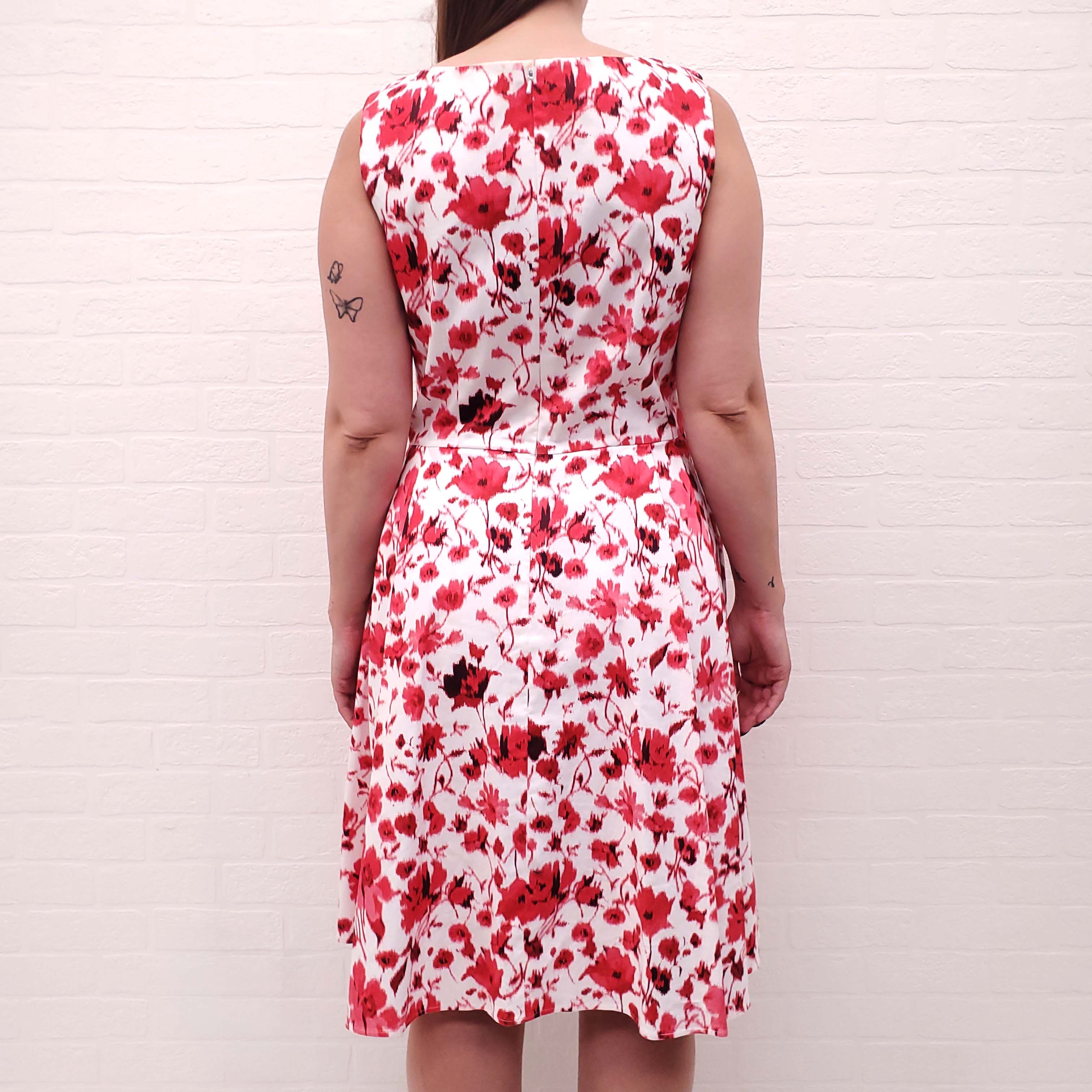 OSCAR DE LA RENTA WHITE AND PINK COTTON FLORAL DRESS - SIZE 10
