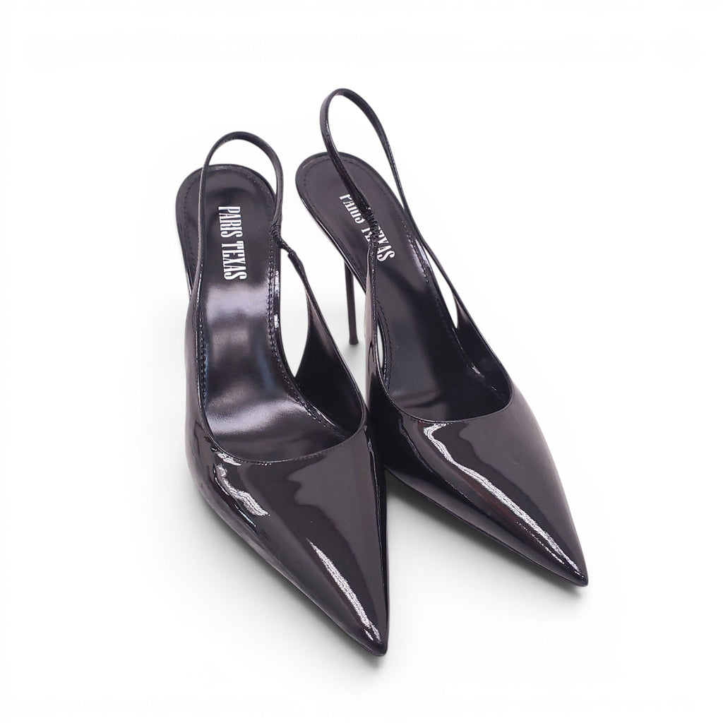 PARIS TEXAS BLACK PATENT SLINGBACK HEELS - SIZE 39.5