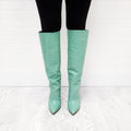 PARIS TEXAS MINT CROCODILE PRINT LEATHER BOOTS - SIZE 37.5