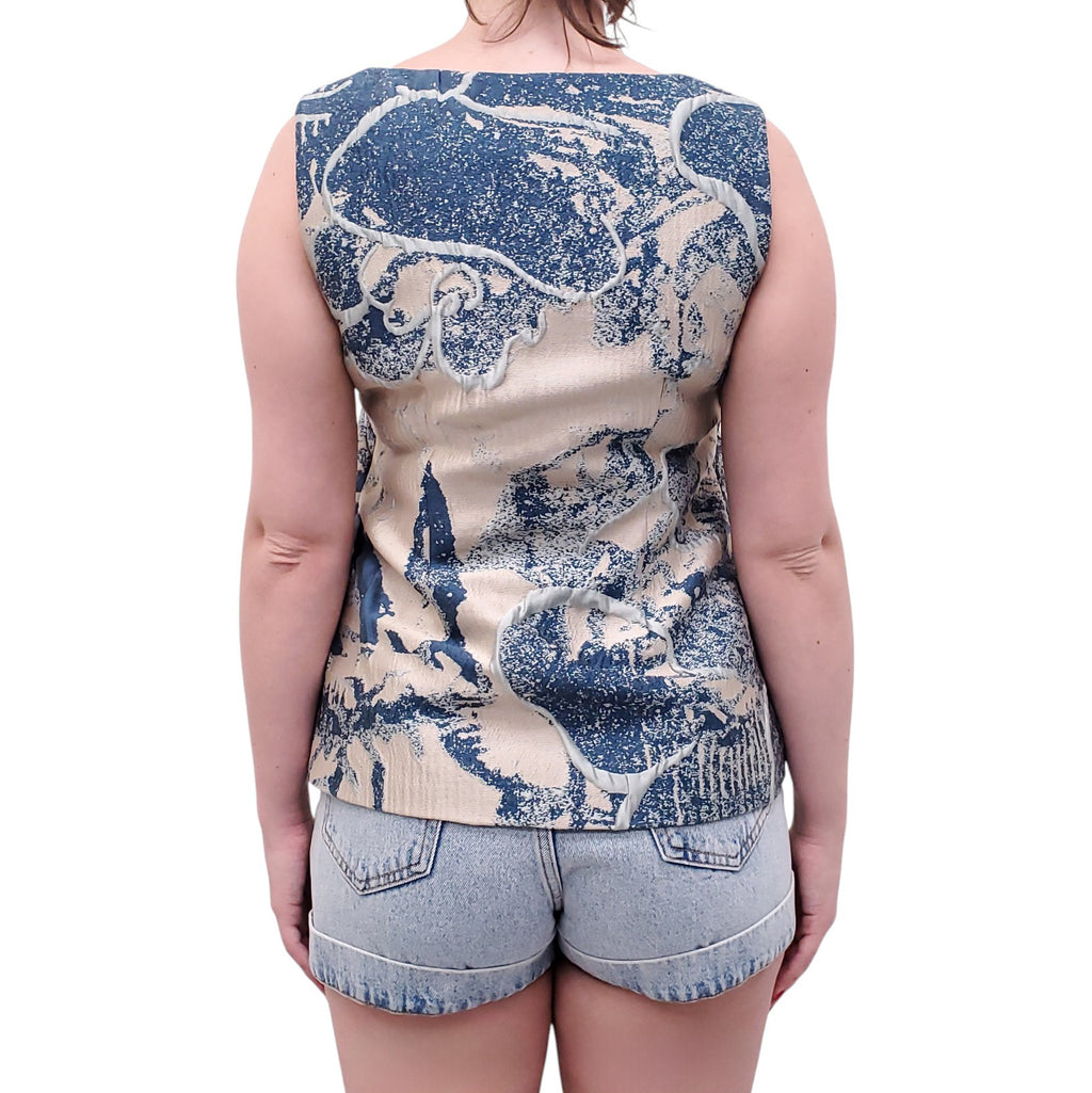 PAUW CREAM AND BLUE JACQUARD TOP - SIZE 2