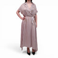 PESERICO TAUPE AND BLUE STRIPED DRESS - SIZE 50