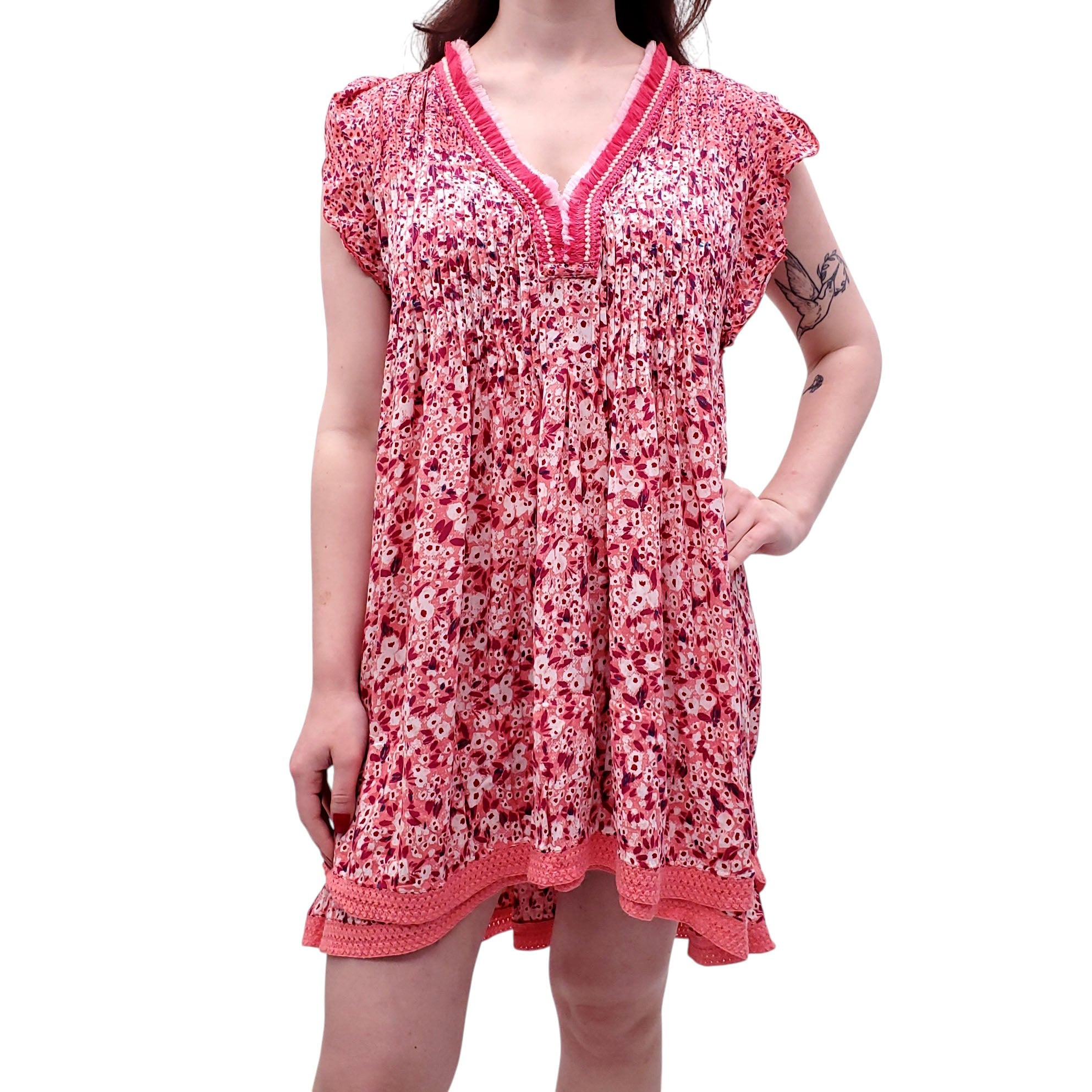 POUPETTE ST. BARTH PINK DRESS WITH KNIT DETAILS - SIZE L