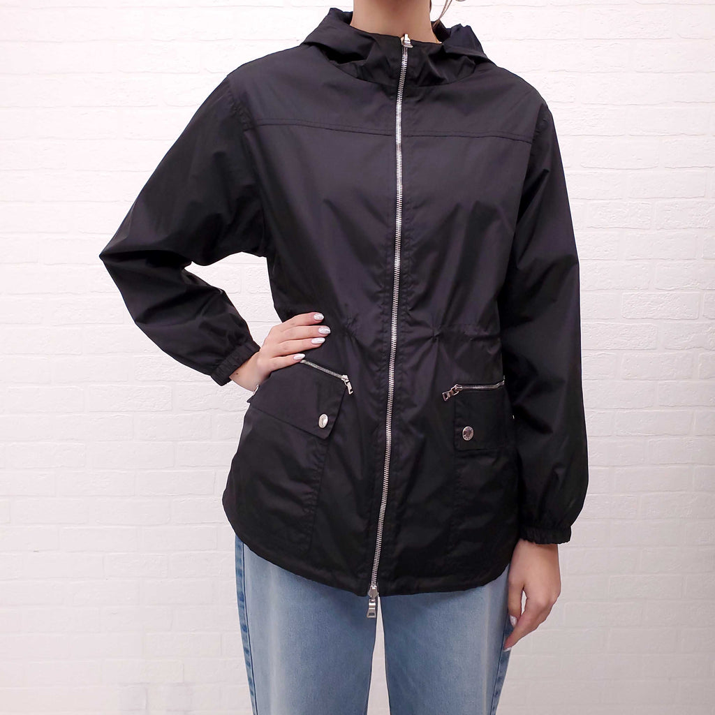 PRADA BLACK AND NAVY WINDBREAKER WITH INTERNAL LOGO - SIZE 44