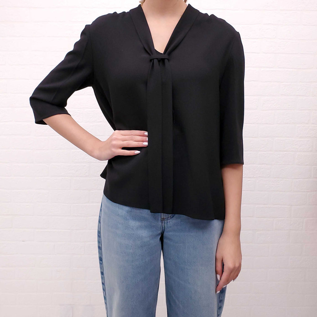 PRADA BLACK BLOUSE WITH BUTTONS UP BACK - SIZE 44