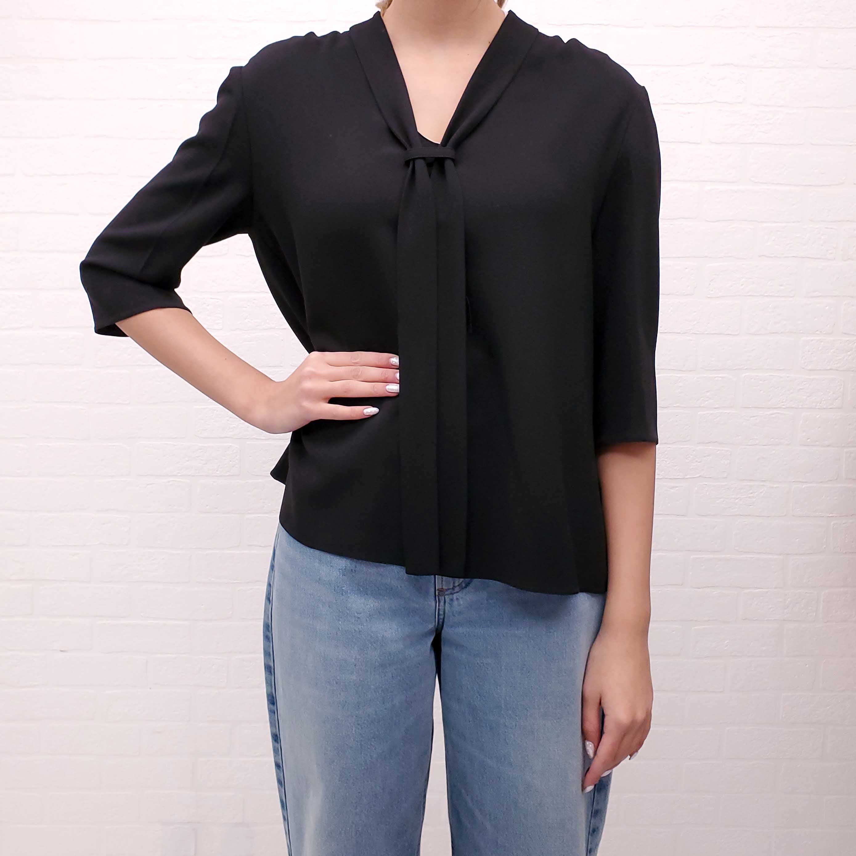 PRADA BLACK BLOUSE WITH BUTTONS UP BACK - SIZE 44